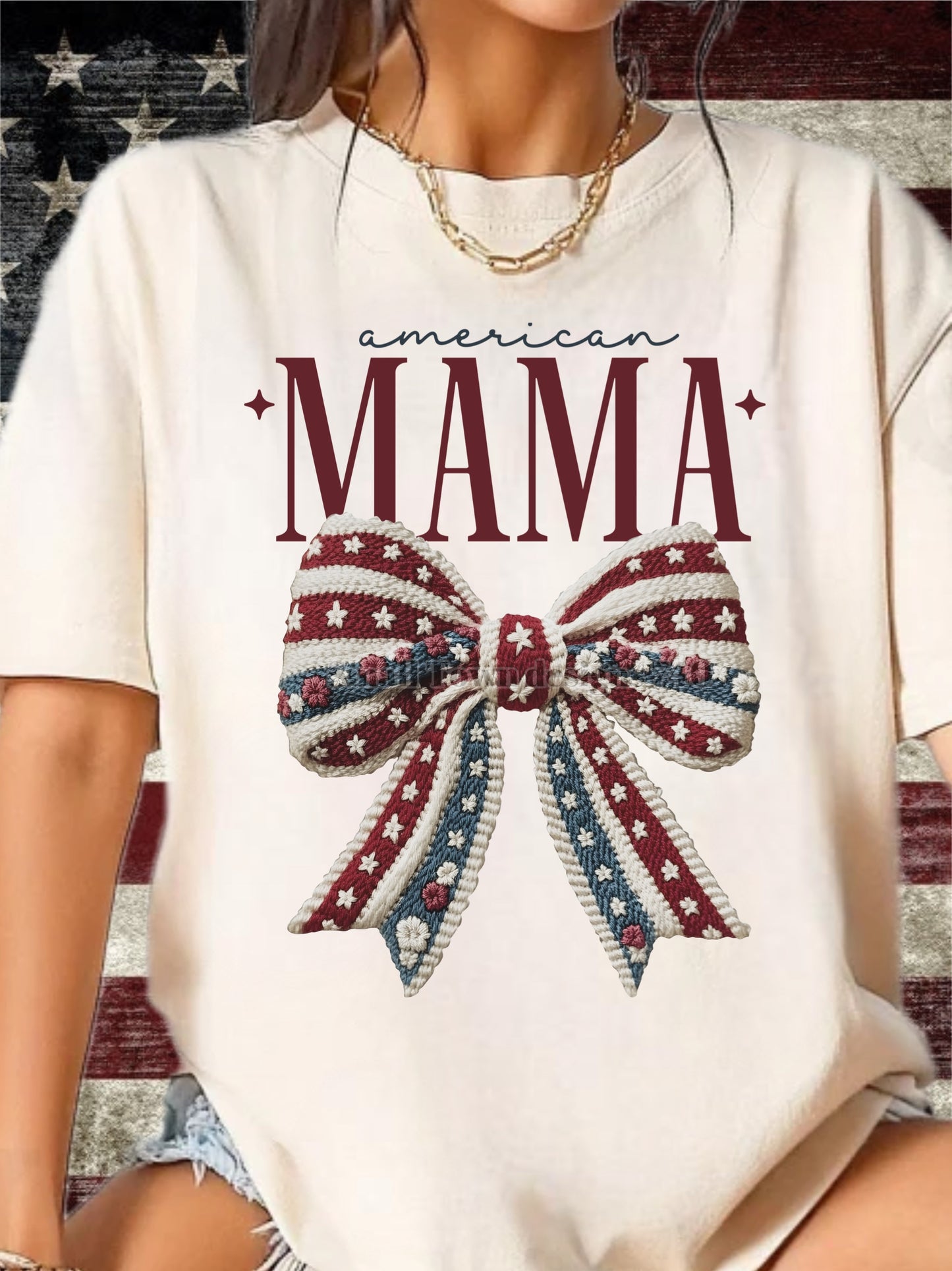 American Mama Faux Embroidery T-Shirt