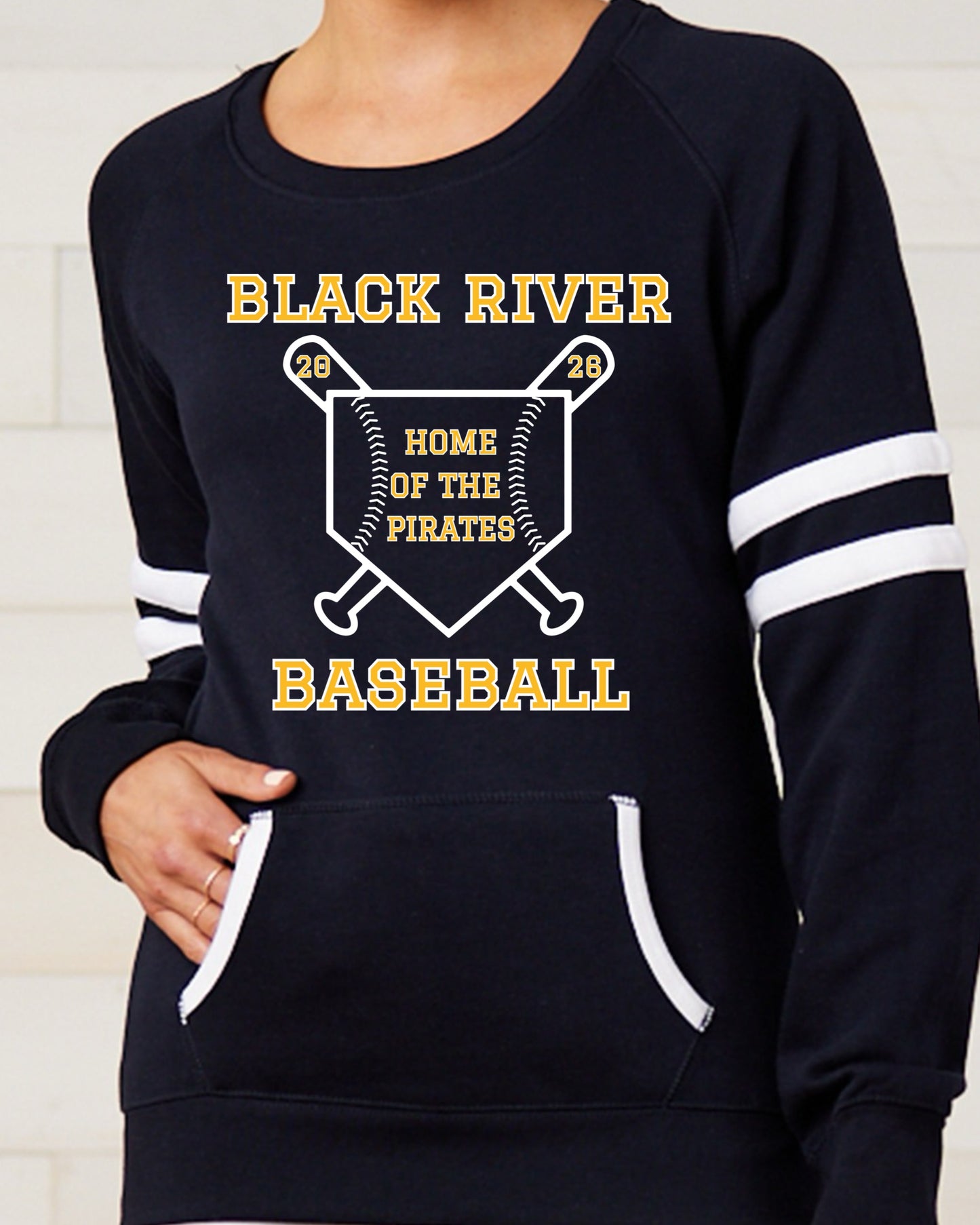 Black River Baseball varsity crewneck with pockets