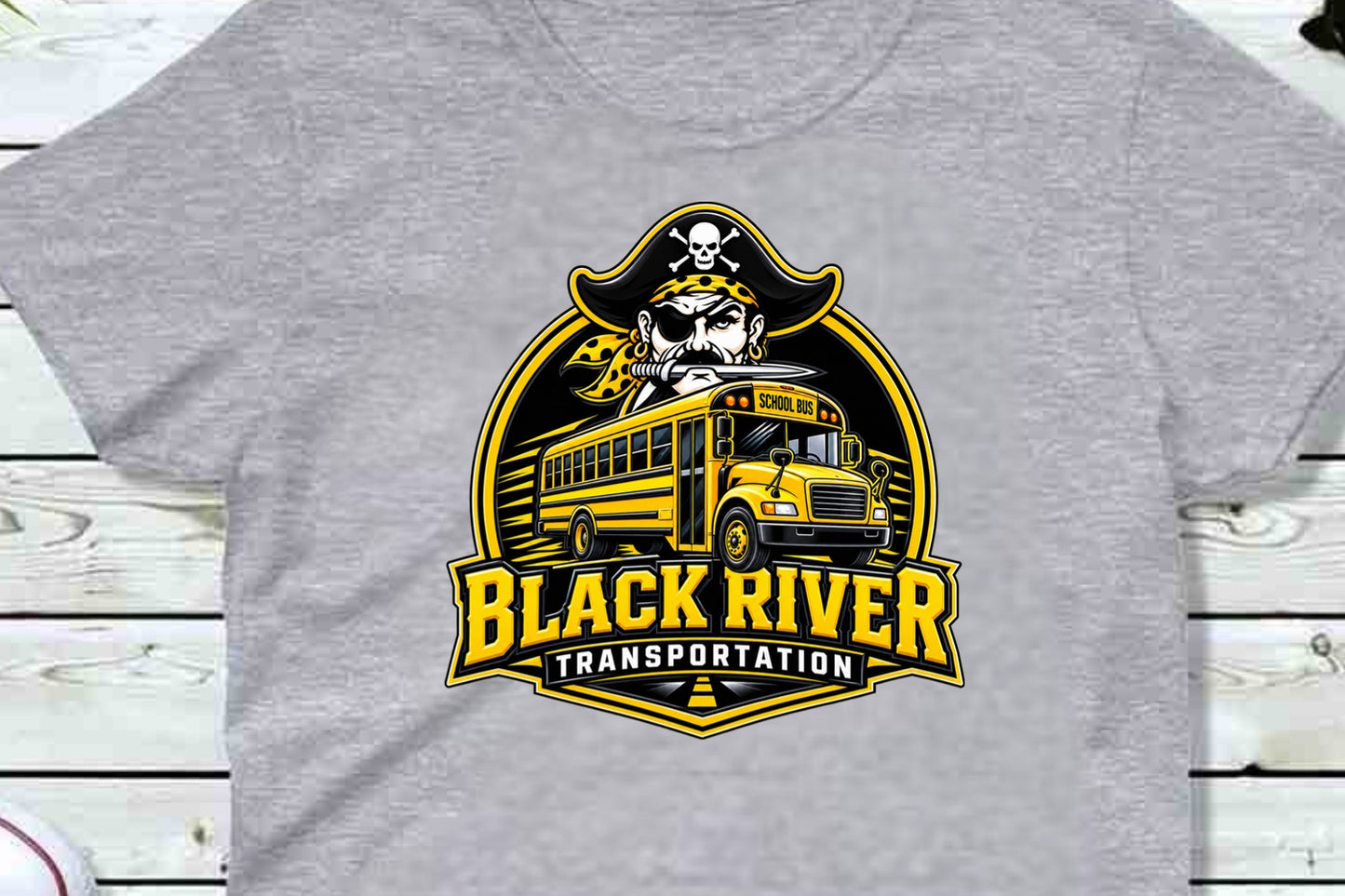 Black River Transportation with bus T-shirt