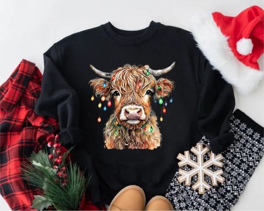 Highland Christmas lights sweatshirt