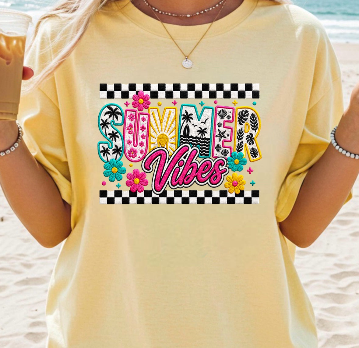 SUMMER VIBES FAUX -comfort colors tee
