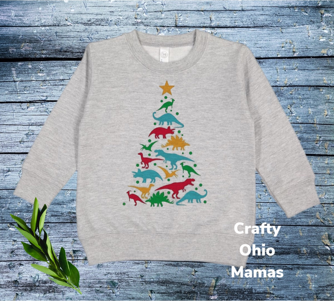 Dino Christmas tree toddler sweatshirt