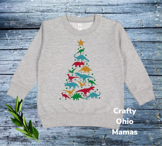 Dino Christmas tree toddler sweatshirt